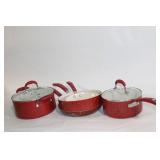 Set of Red Cooks Ceramic Interior Cookware with Lids - 5 Pieces
