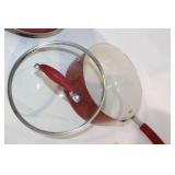 Set of Red Cooks Ceramic Interior Cookware with Lids - 5 Pieces