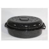 Vintage Oval Graniteware Enamel Roasting Pan with Lid