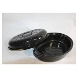 Vintage Oval Graniteware Enamel Roasting Pan with Lid