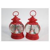 Set of 2 Festive Snowman Lanterns with Holiday Scene