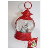 Set of 2 Festive Snowman Lanterns with Holiday Scene