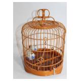 Vintage Wooden Bird Cage with Porcelain Feeding Cups
