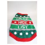 Merry & Bright Christmas Pet Sweater with "On The Nice List" Design