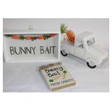 Easter Decor Set with Bunny Bait Sign and Carrot Truck