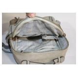 Stylish Gray Faux Leather Backpack with Gold Accents