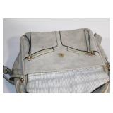 Stylish Gray Faux Leather Backpack with Gold Accents