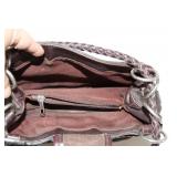 Woven Brown Leather Handbag with Heart Accents