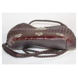 Woven Brown Leather Handbag with Heart Accents