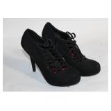 Madeleine Black Lace-Up Heeled Ankle Boots, Size 8