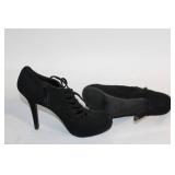 Madeleine Black Lace-Up Heeled Ankle Boots, Size 8