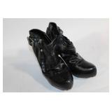 Pair of Black Leather Ankle Boots with Buckle and Zipper Accents - Size 7.5M