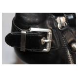 Pair of Black Leather Ankle Boots with Buckle and Zipper Accents - Size 7.5M