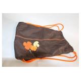 Brown Drawstring Backpack with Floral Design