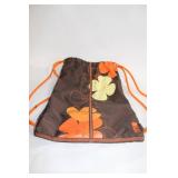 Brown Drawstring Backpack with Floral Design
