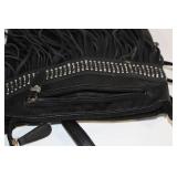 Vieta Black Fringe Crossbody Bag with Studded Details
