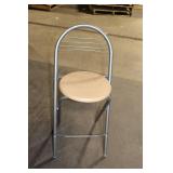 Folding Metal Bar Stool with Wooden Seat