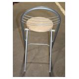 Folding Metal Bar Stool with Wooden Seat