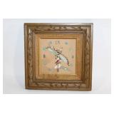 Vintage Wooden Framed Wall Clock with Native American Design