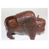 Carved Wooden Bison Sculpture