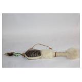 Decorative Turtle Shell Rattle with Fur and Beaded Handle
