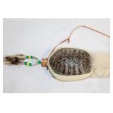Decorative Turtle Shell Rattle with Fur and Beaded Handle
