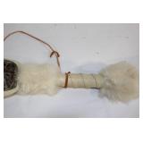 Decorative Turtle Shell Rattle with Fur and Beaded Handle