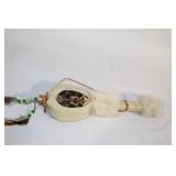 Decorative Turtle Shell Rattle with Fur and Beaded Handle