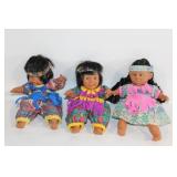 Set of 3 Native American Style Vinyl Dolls, 7 Inches