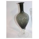 Set of 3 Art Glass Pieces: Black Vase, Blue Wine Glass, and Clear Pitcher