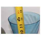 Set of 3 Art Glass Pieces: Black Vase, Blue Wine Glass, and Clear Pitcher