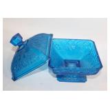 Set of 5 Blue Art Glass Bowls and Dishes