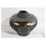 Black Ceramic Vase with Metallic Bronze Accents