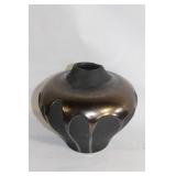 Black Ceramic Vase with Metallic Bronze Accents