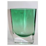 Elegant Green Art Glass Vase with Clear Base