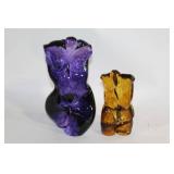 Set of 2 Female Form Art Glass Sculptures in Purple and Amber