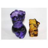 Set of 2 Female Form Art Glass Sculptures in Purple and Amber