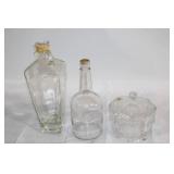 Collection of 3 Glass Bottles and Lidded Jar