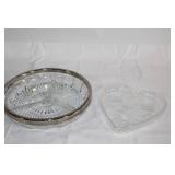 Set of 2 Vintage Glass Dishes - Round and Heart Shaped