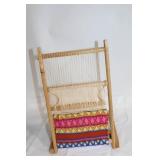 Wooden Tabletop Weaving Loom with Colorful Fabric