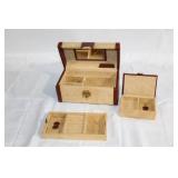 Beige and Brown Jewelry Box Set with Compartments and Mirror
