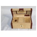 Beige and Brown Jewelry Box Set with Compartments and Mirror