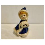 Vintage Figurine Girl in Blue Coat with Muff