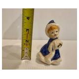Vintage Figurine Girl in Blue Coat with Muff