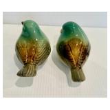Pair of Green & Brown Ceramic Birds