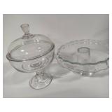 Glass Pedestal Cake Plate & Large Candy Dish w/Lid