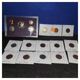 11 Carded Wheat Pennies & 1989 Mint Proof Set