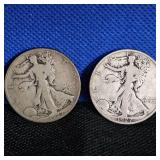 (2) 1927-S Walking Liberty, Worn