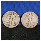 (2)1929 Walking Liberty, Slight Wear