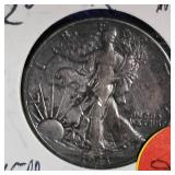 (2) 1943, Toned, Walking Liberty Half $
